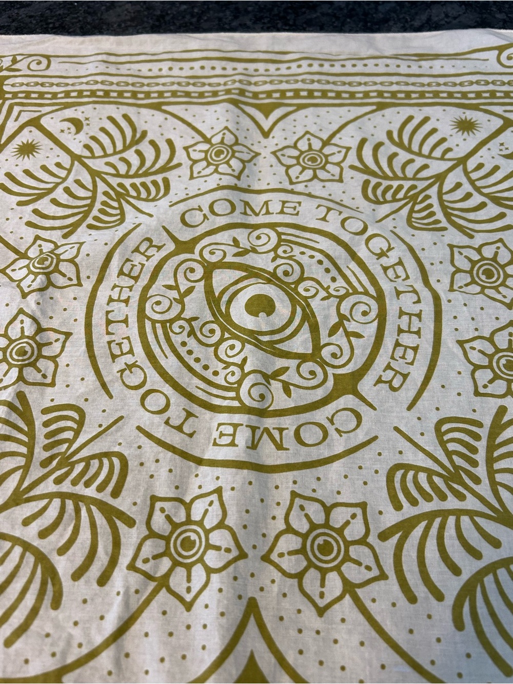 Come Together Eye Print Bandit Bandana - Cream and Olive
